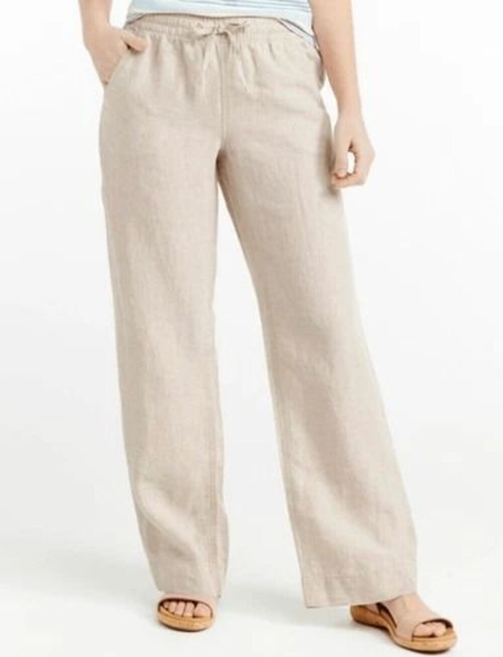 L.L. Bean Premium Washable 100% Linen Pockets Pull On Wide Leg Pants Petite 14